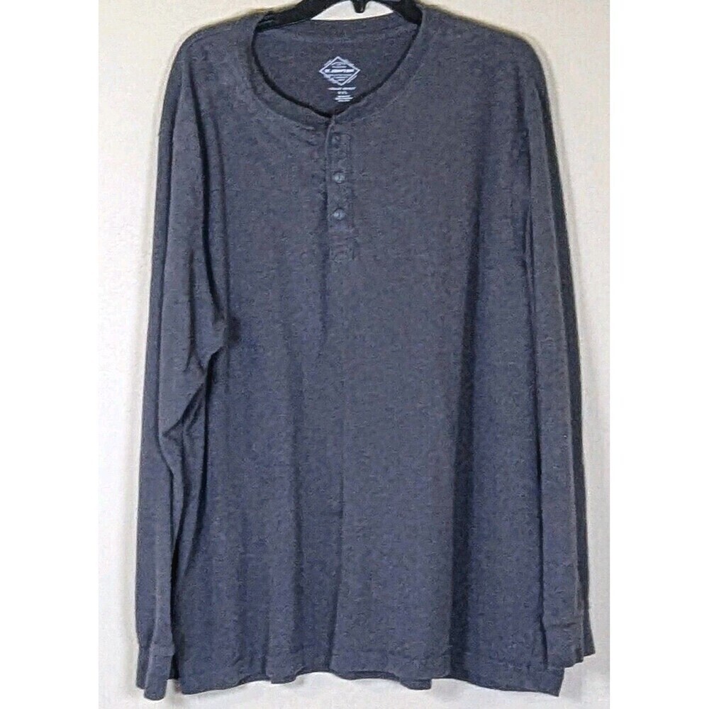 St John's Bay Mens Long Sleeve 1/4 Button Gray Size 2XL Cotton Henley